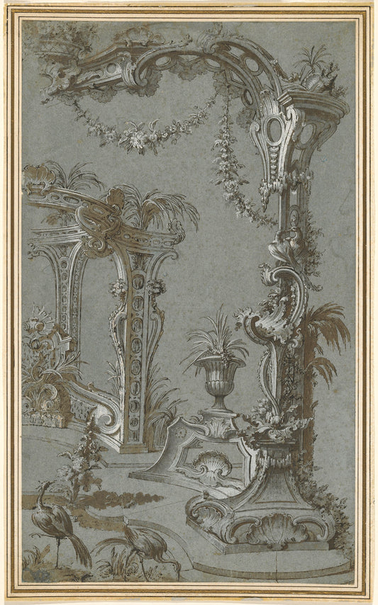A Rococo Garden Trellis and Gazebo by Jean-François de Cuvilliés I (German, 1695 - 1768), 16X12"(A3)Poster Print