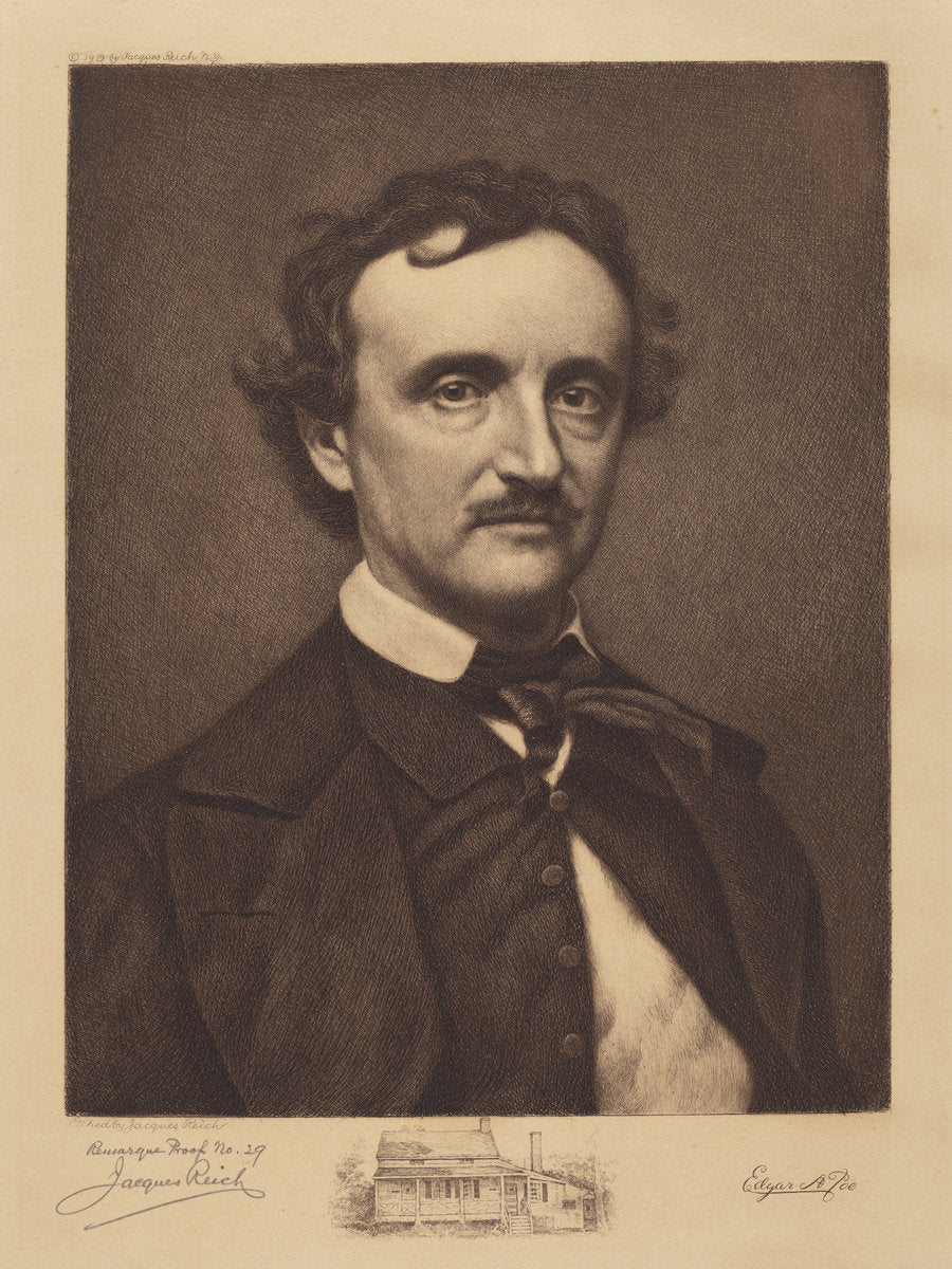 Edgar Allen Poe by Jacques Reich (American, 1852 - 1923), 16X12"(A3)Poster Print