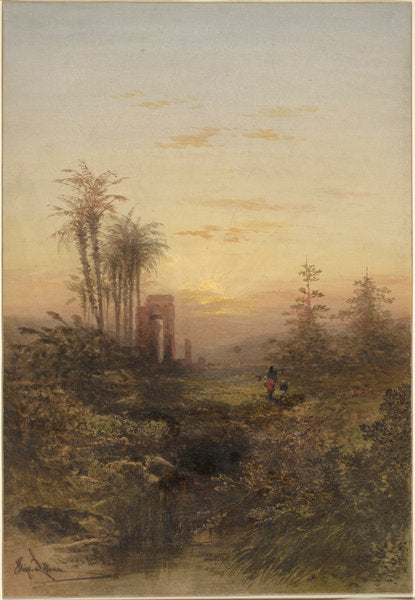 Sunset in an Oriental Landscape by Gabriel Hippolyte Lebas (French, 1812 - 1889), 16X12"(A3)Poster Print