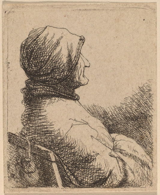 etching by Netherlandish 17th Century (Bust of an Old Woman Turned in Profile to  the Right), 16X12"(A3)Poster Print