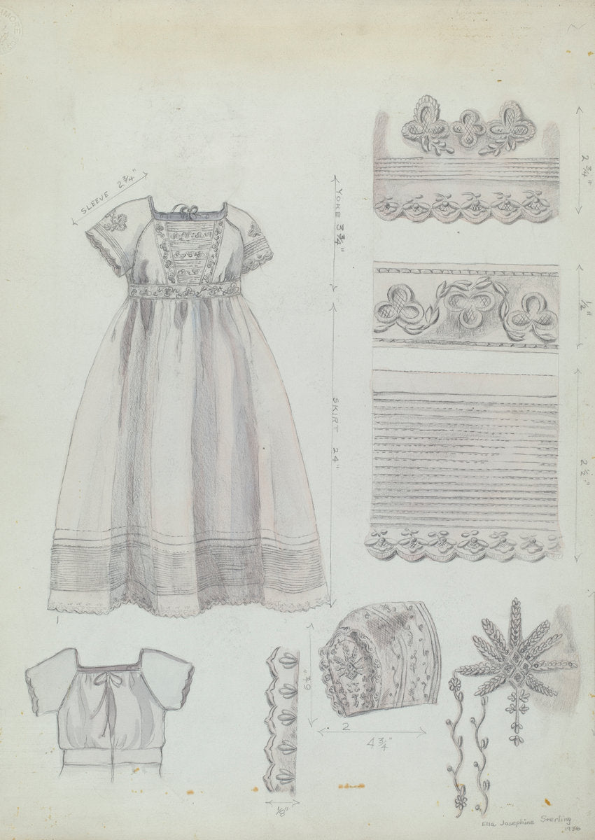 Embroidered Dress & Mull Cap by Ella Josephine Sterling (American, active c. 1935), 16X12"(A3)Poster Print