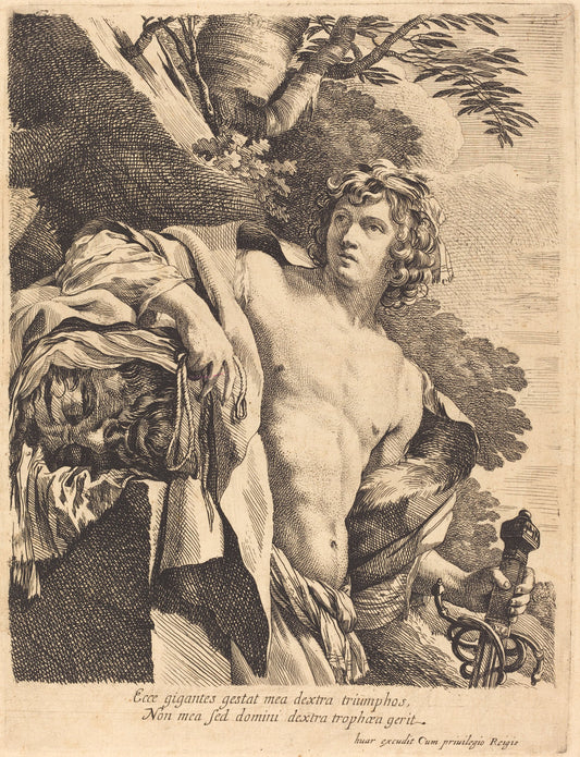 David with the Head of Goliath by Attributed to Pierre Mignard I after Simon Vouet (French, 1612 - 1695), 16X12"(A3)Poster Print