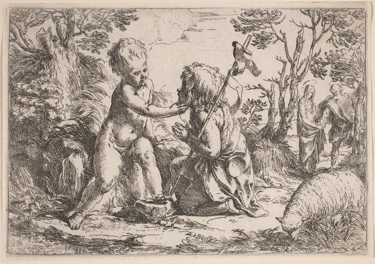 The Infant Jesus and Saint John by Guido Reni (Italian, 1575 - 1642), 16X12"(A3)Poster Print