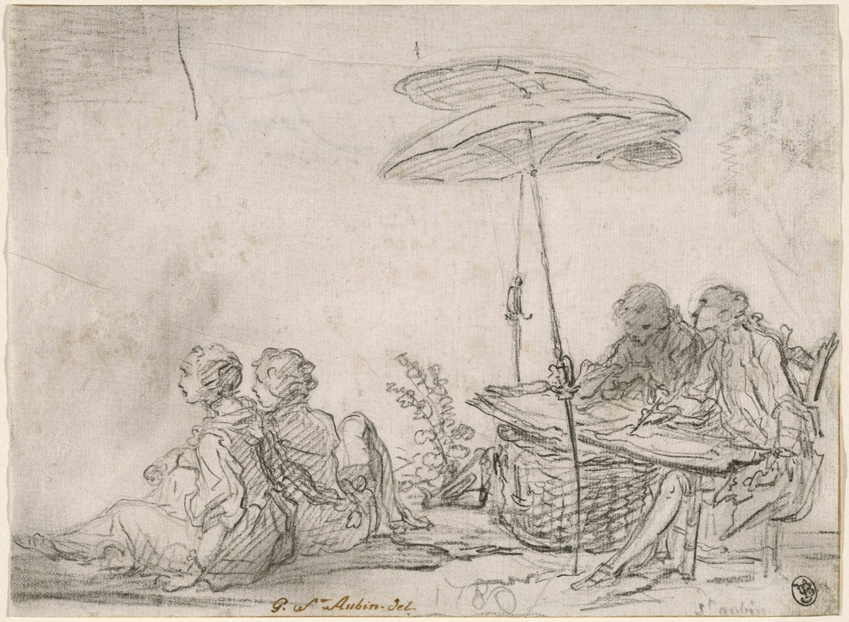Draftsmen Outdoors by Gabriel Jacques de Saint-Aubin (French, 1724 - 1780), 16X12"(A3)Poster Print