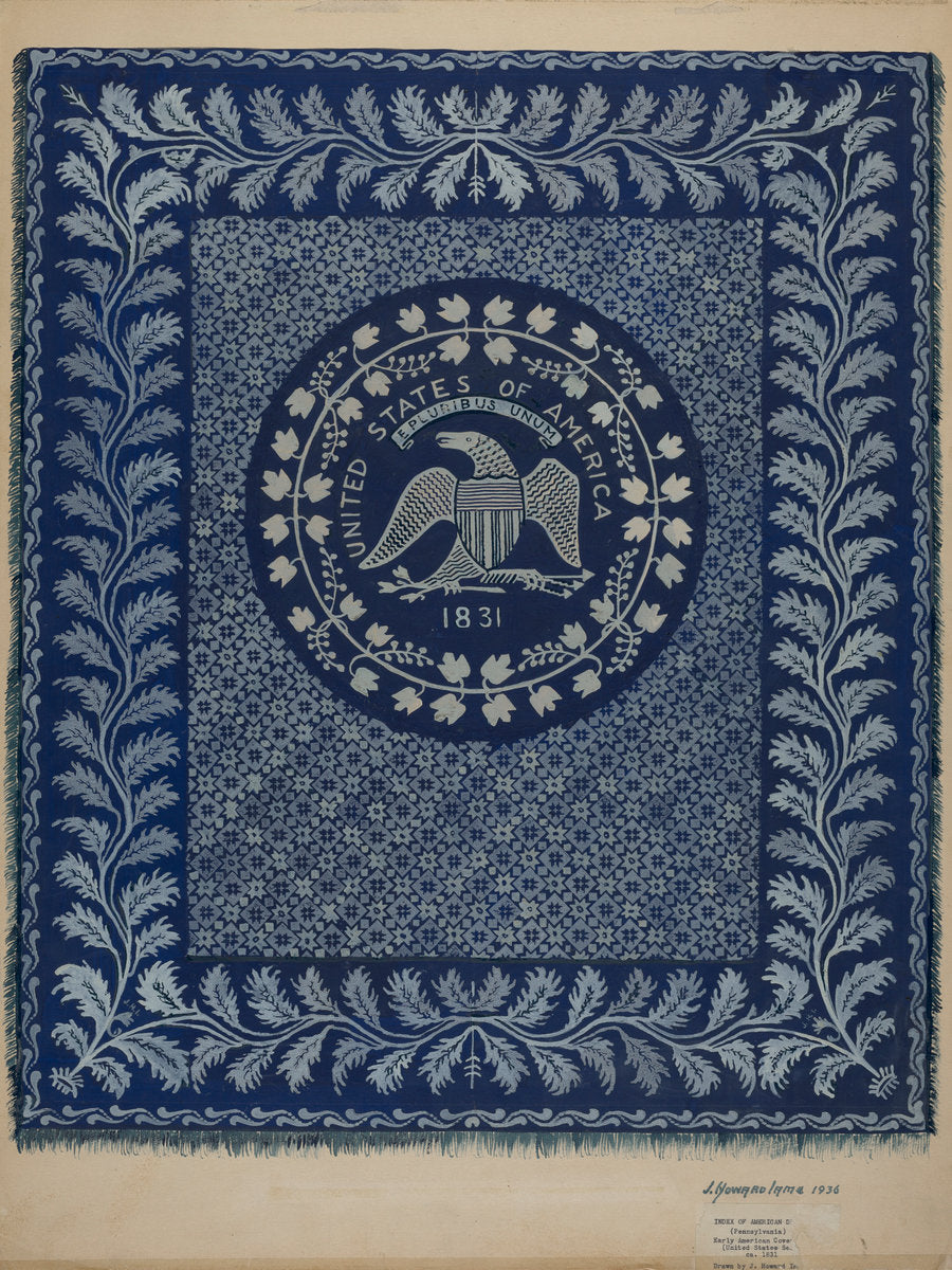 Coverlet (U.S. Seal) by J. Howard Iams (American, active c. 1935), 16X12"(A3)Poster Print