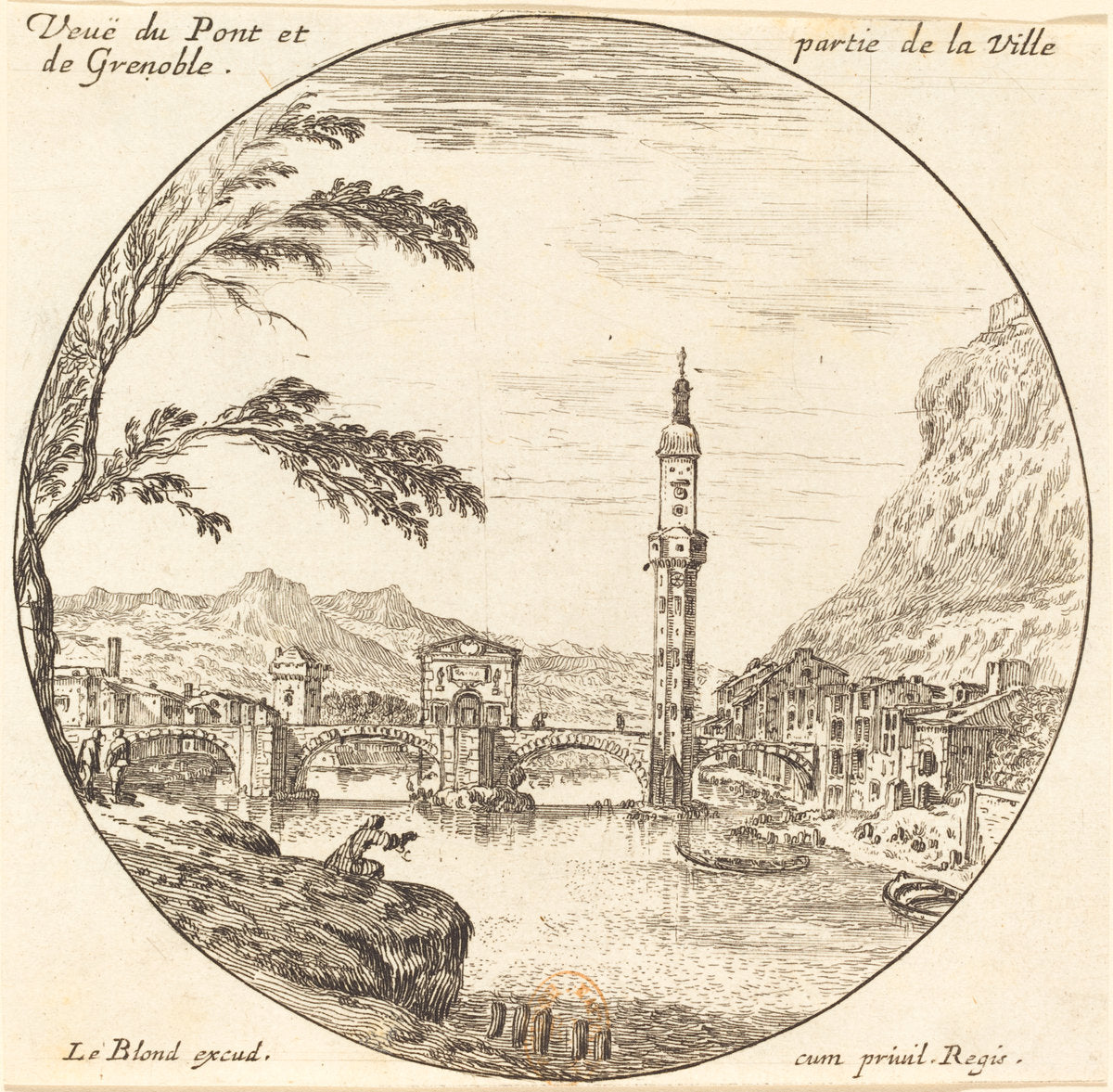 Veue de Pont et partie de la Ville de Grenoble by Israël Silvestre (French, 1621 - 1691), 16X12"(A3)Poster Print