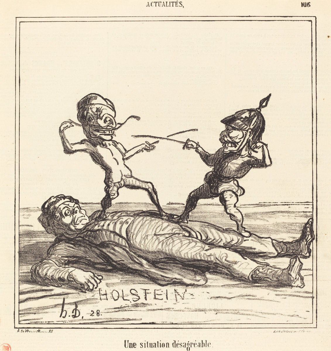 Une Situation désagréable by Honoré Daumier (French, 1808 - 1879), 16X12"(A3)Poster Print
