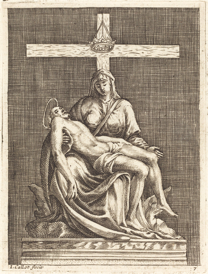 Pietà by Jacques Callot after Michelangelo (French, 1592 - 1635), 16X12
