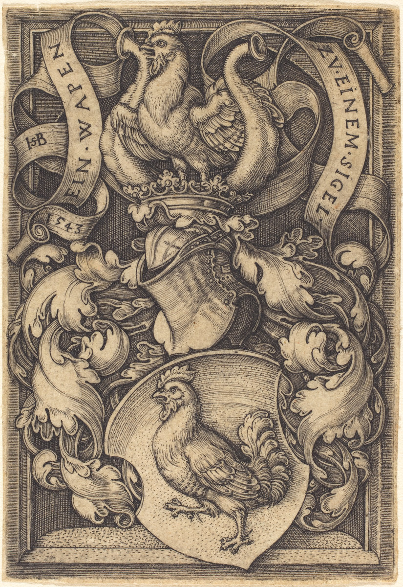 Coat of Arms with a Cock by Sebald Beham (German, 1500 - 1550), 16X12"(A3)Poster Print