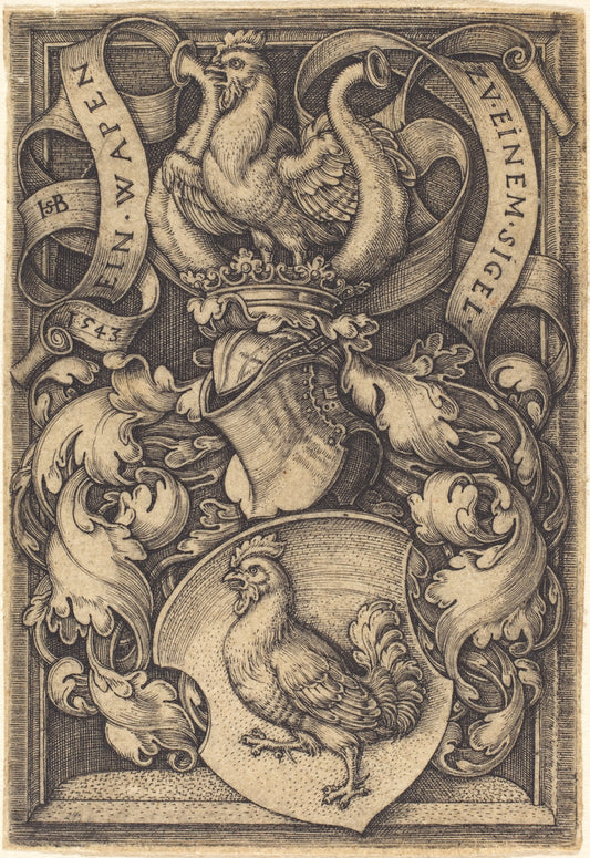 Coat of Arms with a Cock by Sebald Beham (German, 1500 - 1550), 16X12"(A3)Poster Print
