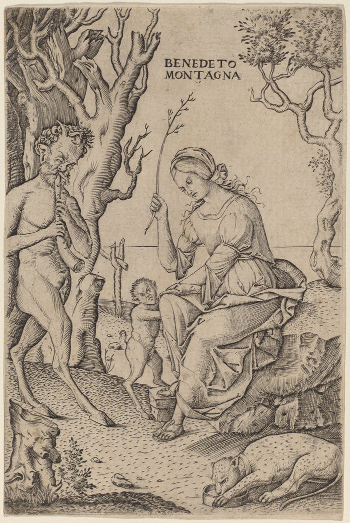 Satyr Family by Benedetto Montagna (Italian, c. 1480 - 1555 or 1558), 16X12