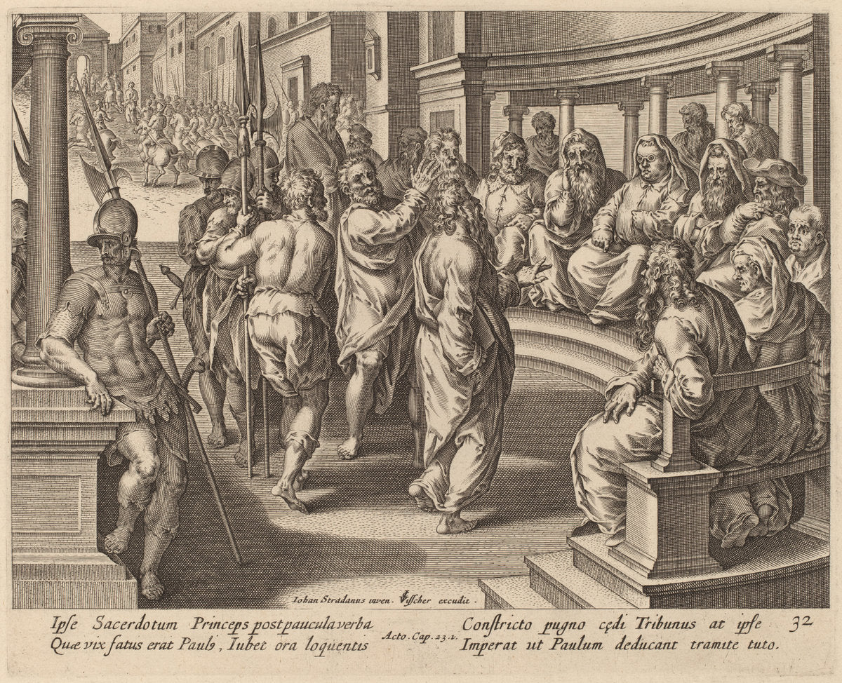 Saint Paul before the High Priest by Philip Galle after Jan van der Straet (Flemish, 1537 - 1612), 16X12"(A3)Poster Print