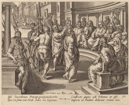 Saint Paul before the High Priest by Philip Galle after Jan van der Straet (Flemish, 1537 - 1612), 16X12"(A3)Poster Print