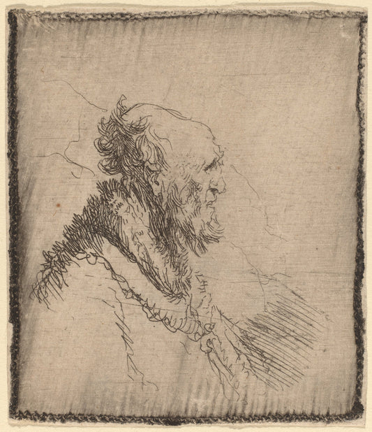Bald Old Man with a Short Beard in Profile by Rembrandt van Rijn (Dutch, 1606 - 1669), 16X12"(A3)Poster Print