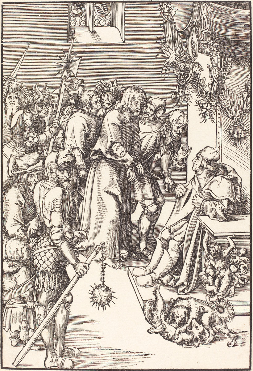 Christ before Caiaphas by Lucas Cranach the Elder (German, 1472 - 1553), 16X12"(A3)Poster Print