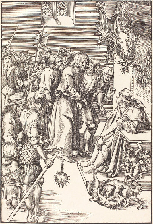Christ before Caiaphas by Lucas Cranach the Elder (German, 1472 - 1553), 16X12"(A3)Poster Print