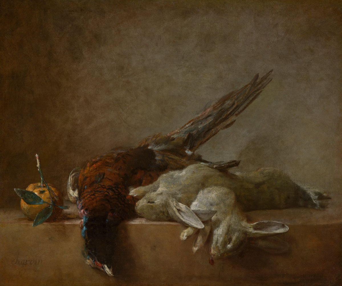 Still Life with Game by Jean Siméon Chardin (French, 1699 - 1779), 16X12"(A3)Poster Print