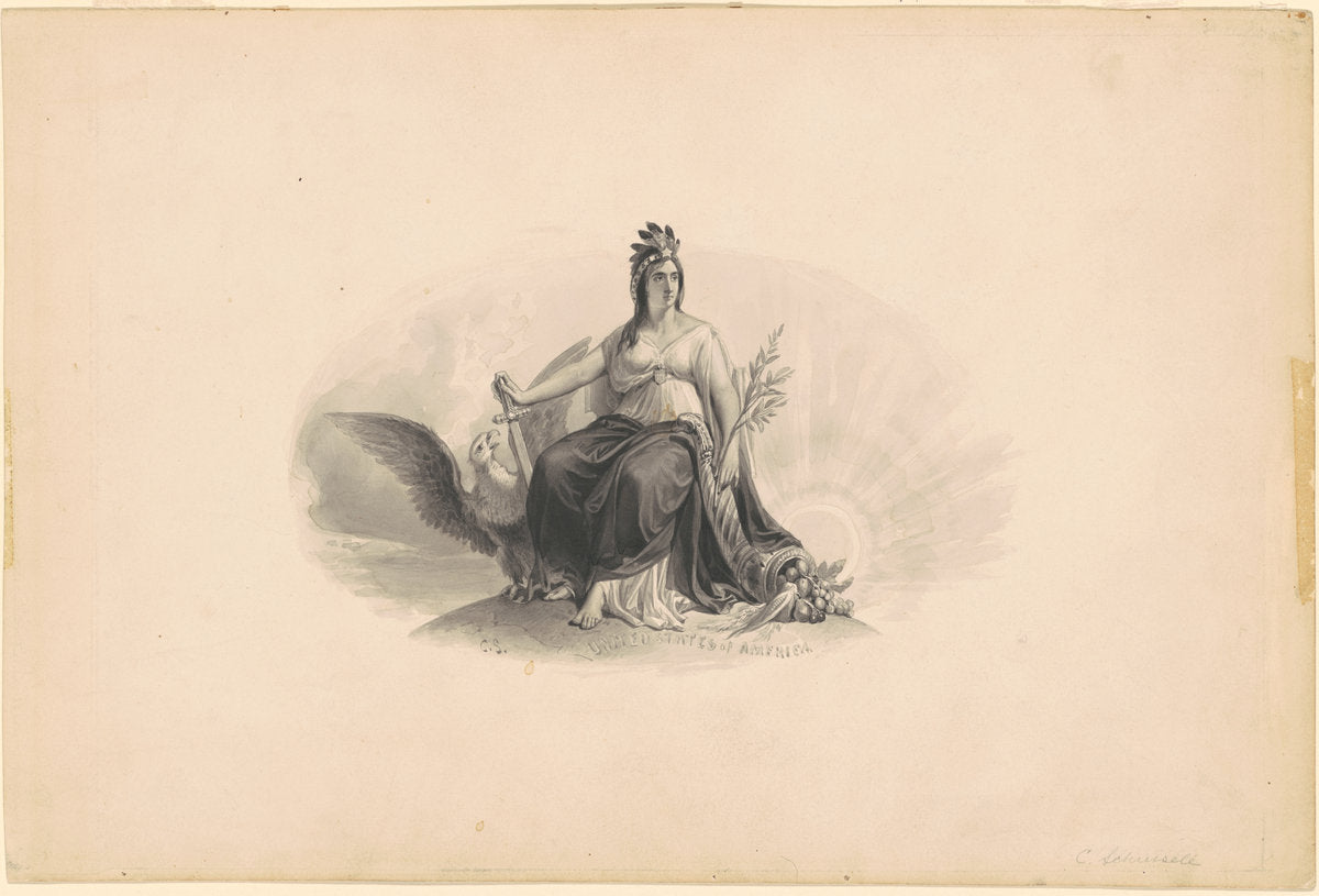 Design for an Emblem of the United States of America by Christian Schussele (American, 1824 - 1879), 16X12"(A3)Poster Print