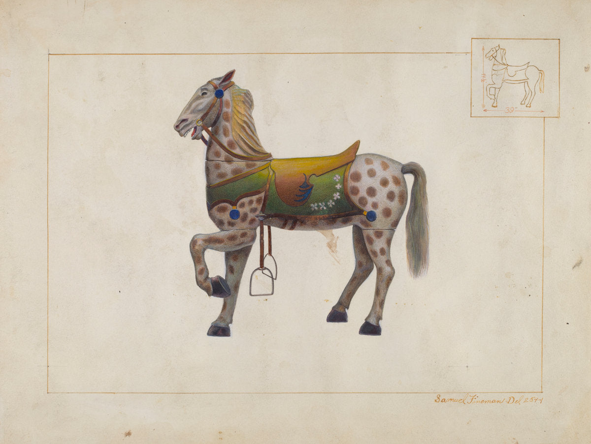 Carousel Horse by Samuel Fineman (American, active c. 1935), 16X12"(A3)Poster Print