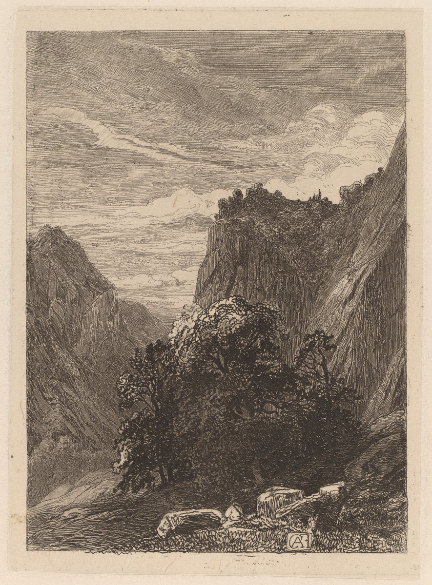 Trees at the Foot of a Cliff by Alexandre Calame (Swiss, 1810 - 1864), 16X12"(A3)Poster Print