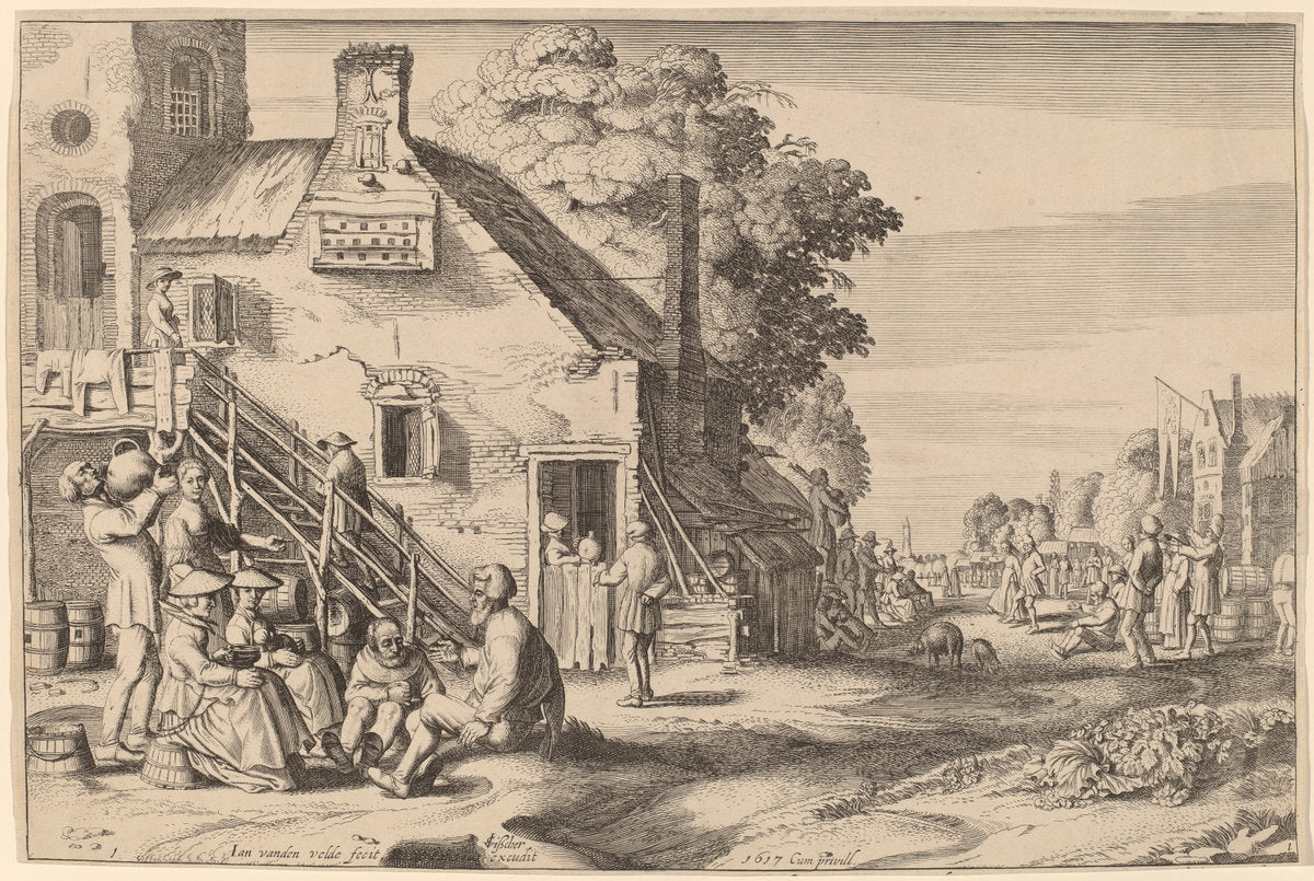 Spring (Village Fair before an Inn) by Jan van de Velde II (Dutch, 1593 - 1641), 16X12"(A3)Poster Print