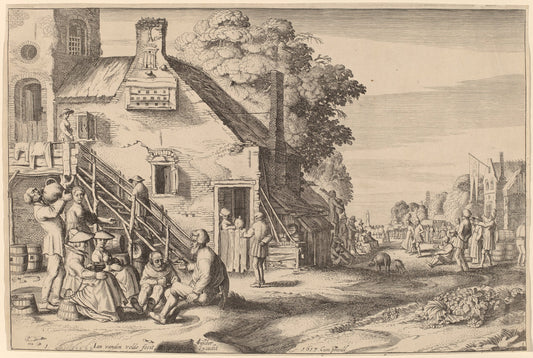 Spring (Village Fair before an Inn) by Jan van de Velde II (Dutch, 1593 - 1641), 16X12"(A3)Poster Print