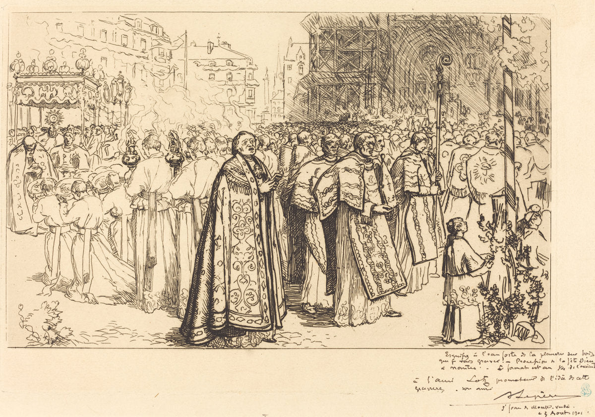 Return of the Procession to Nante Cathedral (Rentree de la Procession a la Cathedral de Nantes) by Auguste Lepère (French, 1849 - 1918), 16X12"(A3)Poster Print