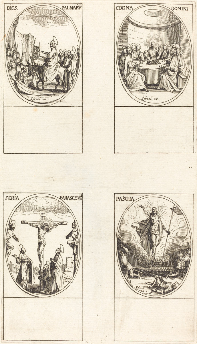 Entry into Jerusalem; Last Supper; Crucifixion; Resurrection by Jacques Callot (French, 1592 - 1635), 16X12"(A3)Poster Print