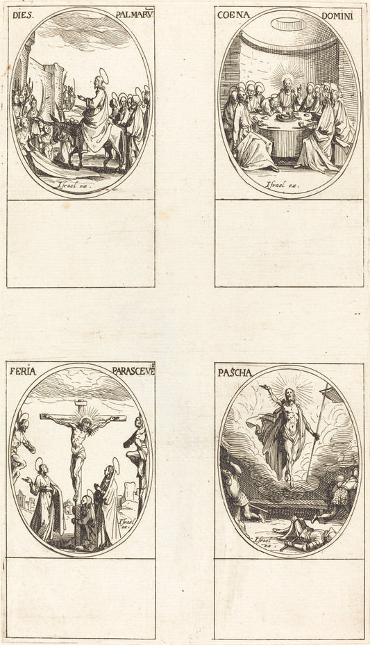Entry into Jerusalem; Last Supper; Crucifixion; Resurrection by Jacques Callot (French, 1592 - 1635), 16X12"(A3)Poster Print