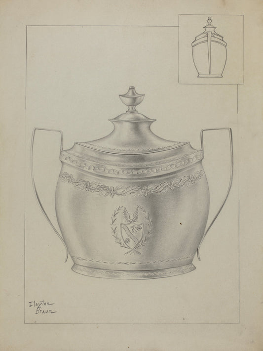 Silver Sugar Bowl by Clayton Braun (American, active c. 1935), 16X12"(A3)Poster Print