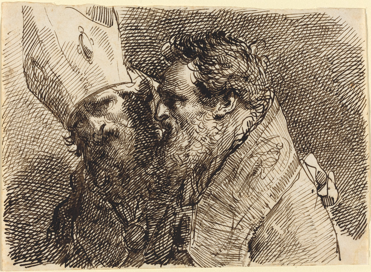 Heads of Two Bishops by Gaetano Gandolfi (Bolognese, 1734 - 1802), 16X12"(A3)Poster Print
