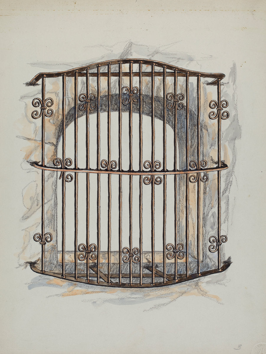 Iron Grille at Window (a Restoration) by William Kieckhofel (American, active c. 1935), 16X12"(A3)Poster Print