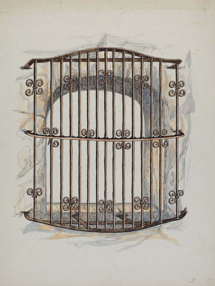 Iron Grille at Window (a Restoration) by William Kieckhofel (American, active c. 1935), 16X12