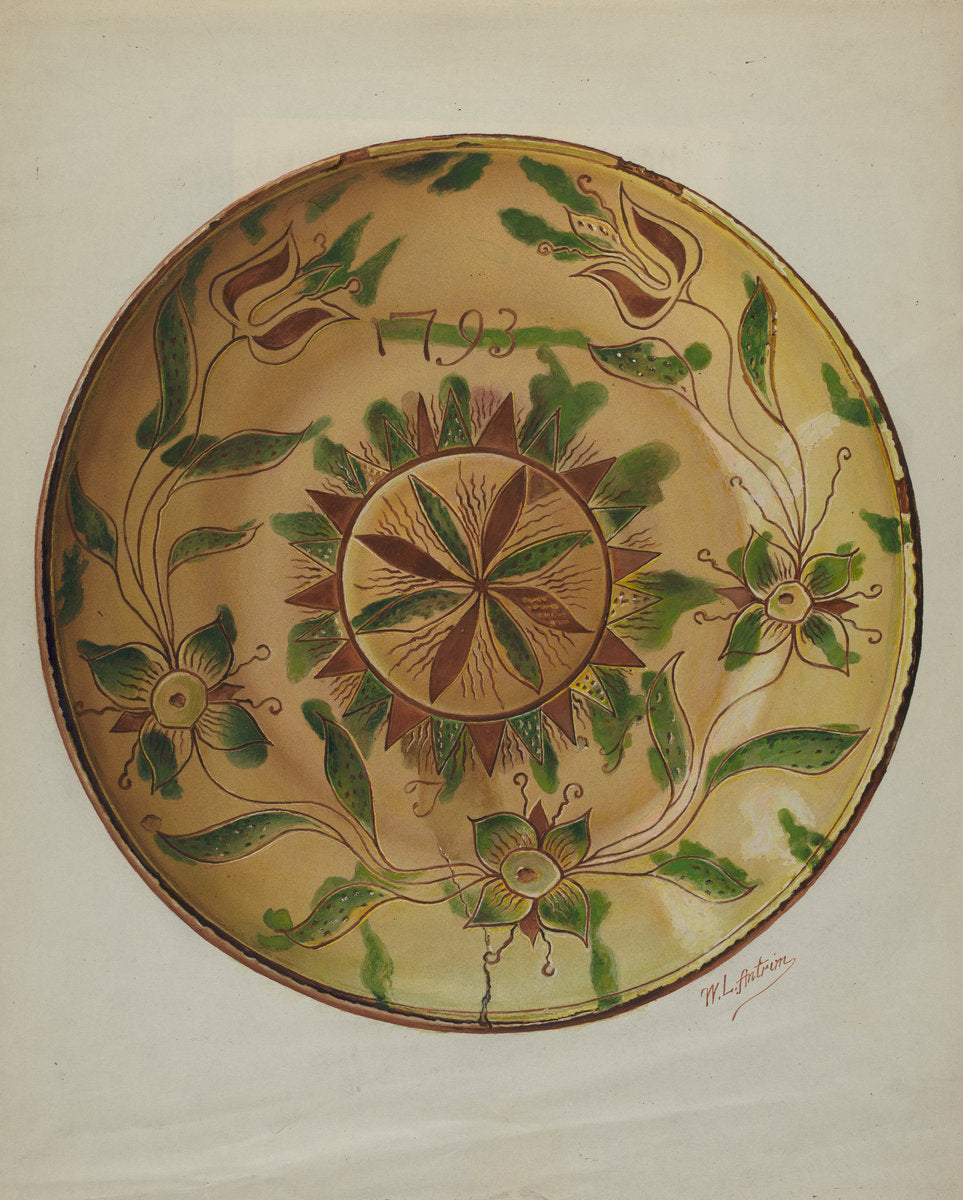 Pa. German Pie Plate by William L. Antrim (American, active c. 1935), 16X12"(A3)Poster Print