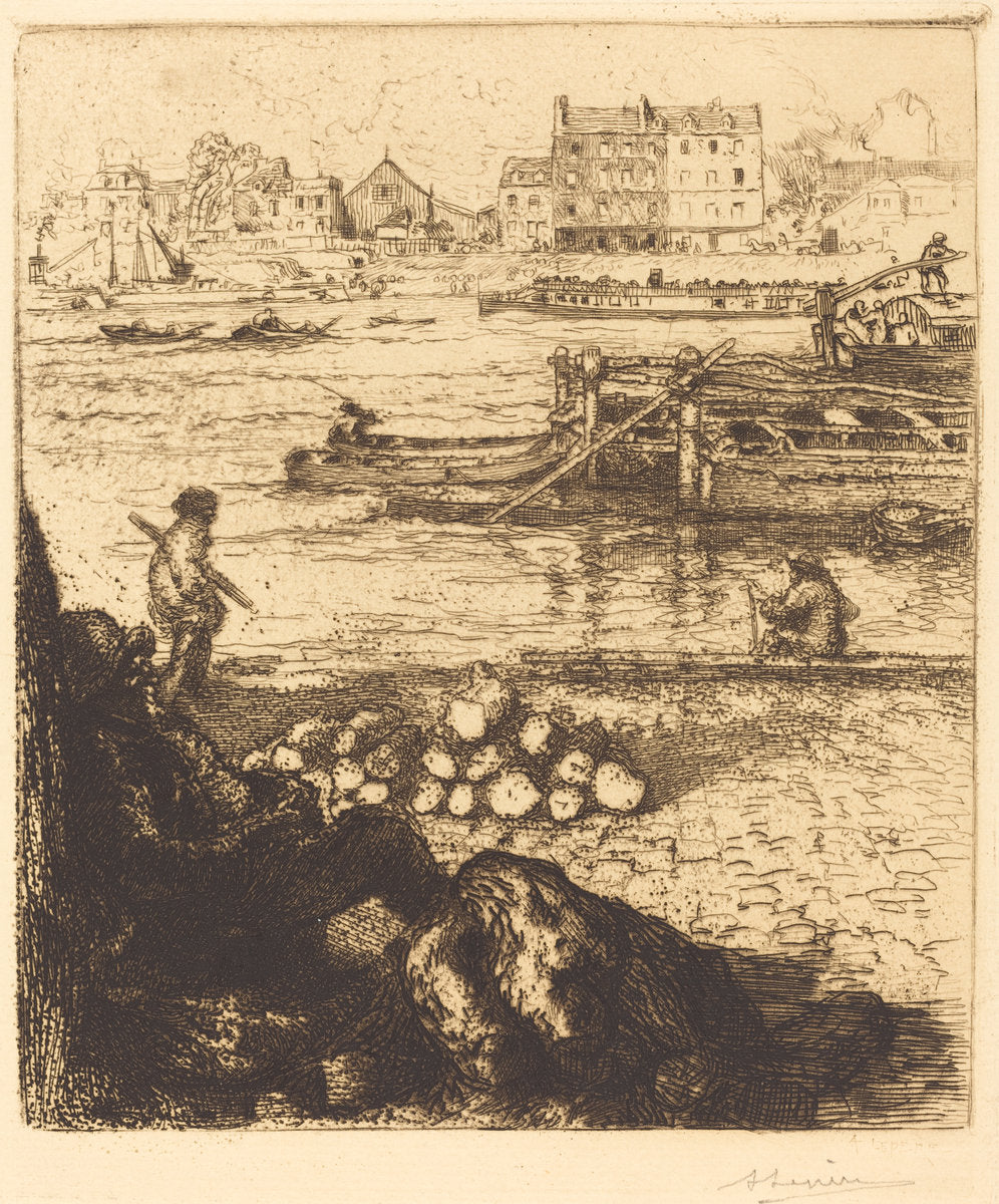 Dockman, Pier at La Gare (Le debardeur, quai de La Gare) by Auguste Lepère (French, 1849 - 1918), 16X12"(A3)Poster Print