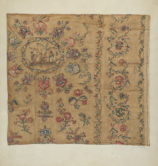 Embroidered Cotton Blanket by Jenny Almgren (American, 1881 - 1962), 16X12"(A3)Poster Print