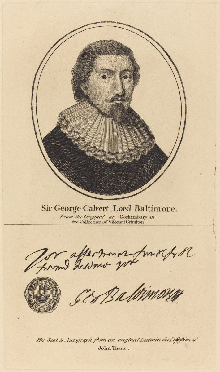 Sir George Calvert, Lord Baltimore by John Thane (British, 1748 - 1818), 16X12"(A3)Poster Print