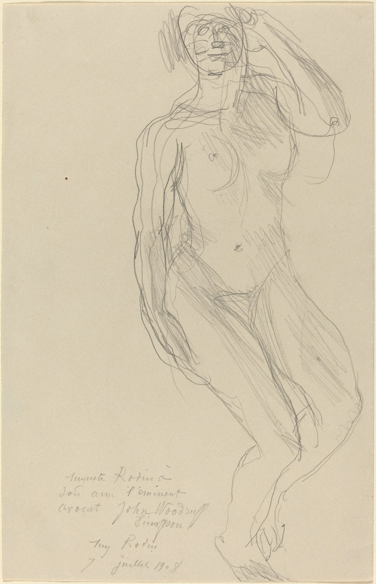 Seated Female Nude Looking Forward by Auguste Rodin (French, 1840 - 1917), 16X12"(A3)Poster Print