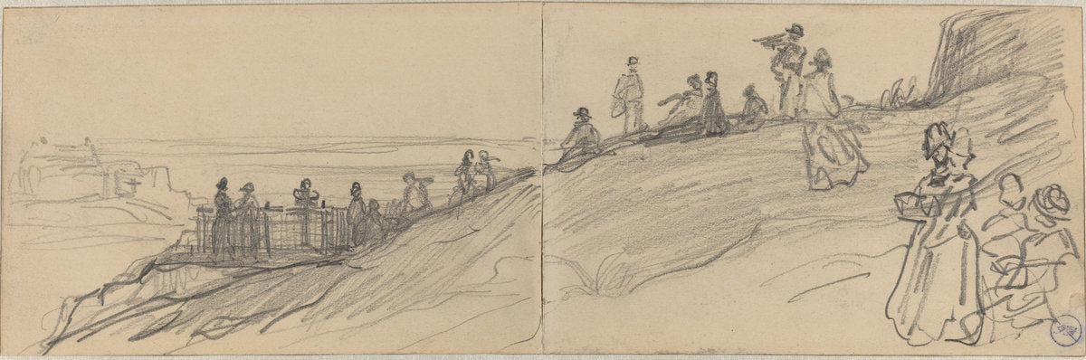 Figures on Top of a Hill, Overlooking the Sea by Félix-Hilaire Buhot (French, 1847 - 1898), 16X12"(A3)Poster Print