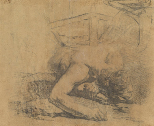 Man Reclining on the Ground and the Corner of a Bed [verso] by Jean-Baptiste Deshays (French, 1729 - 1765), 16X12"(A3)Poster Print