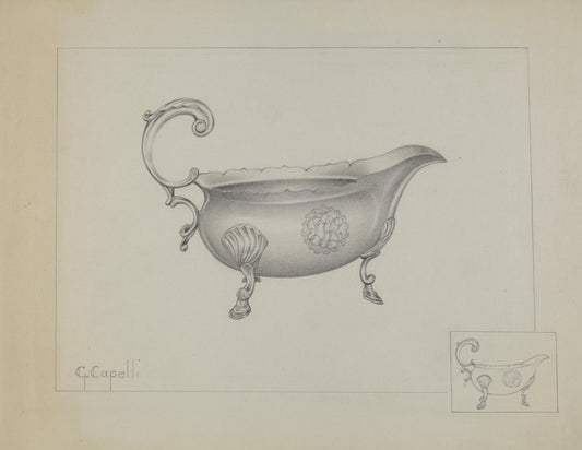 Silver Sauce Boat by Giacinto Capelli (American, active c. 1935), 16X12"(A3)Poster Print