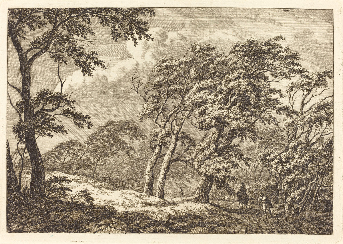 Travelers on a Forest Road in a Storm by Franciscus A. Milatz (Dutch, 1763 - 1808), 16X12"(A3)Poster Print