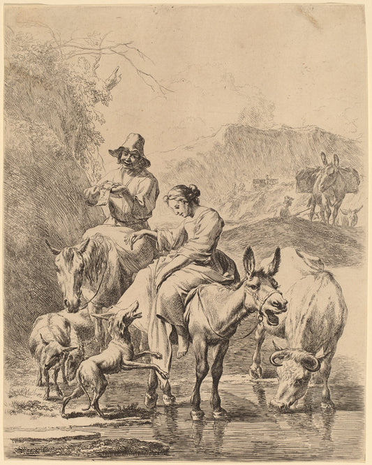 Shepherdess on a Donkey by Nicolaes Pietersz Berchem (Dutch, 1620 - 1683), 16X12"(A3)Poster Print