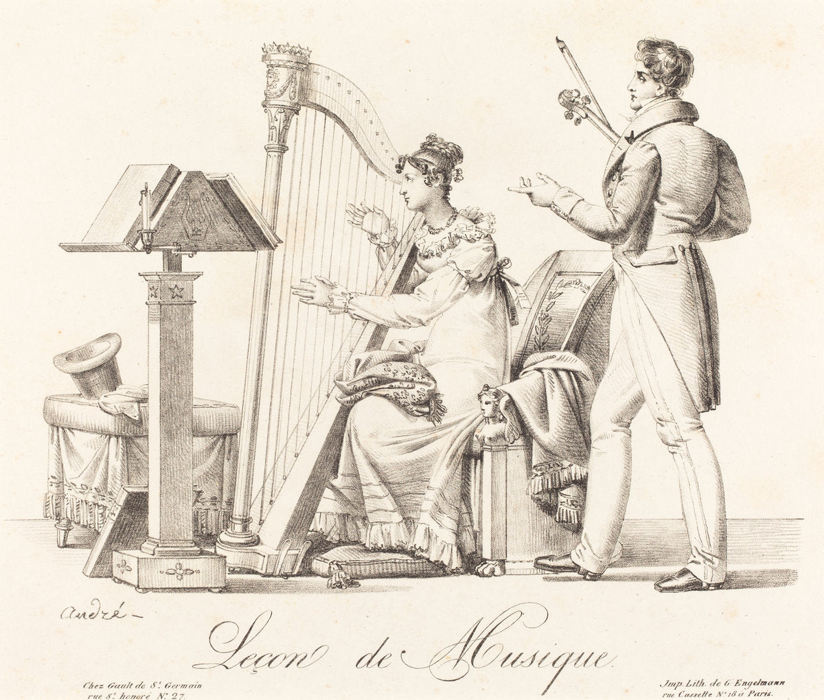 Lecon de Musique by Attributed to Johann Anton Andree (German, 1775 - 1842), 16X12"(A3)Poster Print