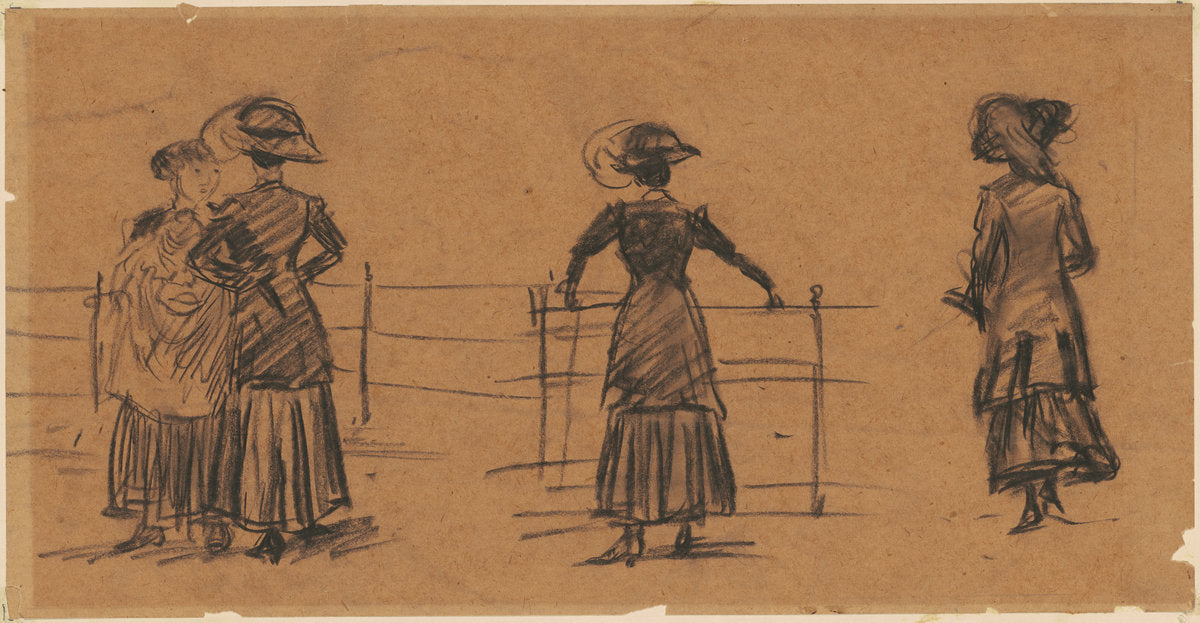 Studies of Women by the Park Railing by William James Glackens (American, 1870 - 1938), 16X12"(A3)Poster Print