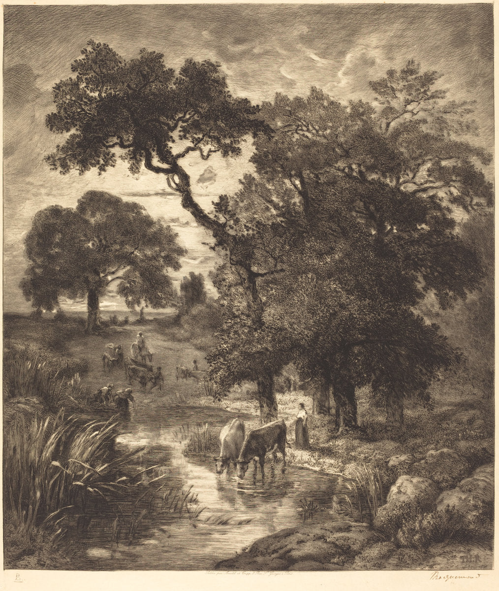Evening by Félix Bracquemond after Théodore Rousseau (French, 1833 - 1914), 16X12"(A3)Poster Print