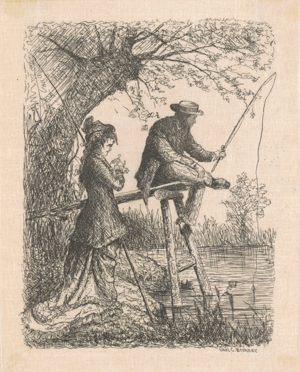 Fishing by Carl C. Brenner (American, 1838 - 1888), 16X12"(A3)Poster Print