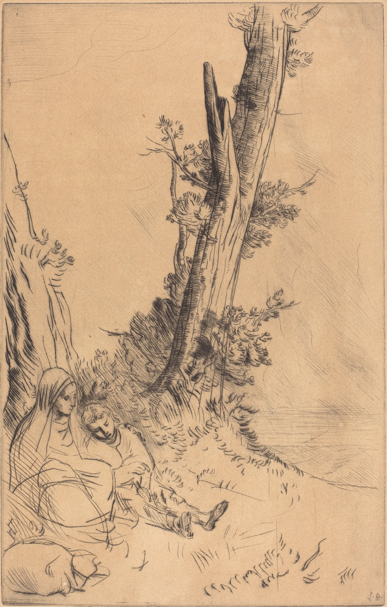 Travelers Resting (Les voyageurs fatigues) by Alphonse Legros (French, 1837 - 1911), 16X12"(A3)Poster Print