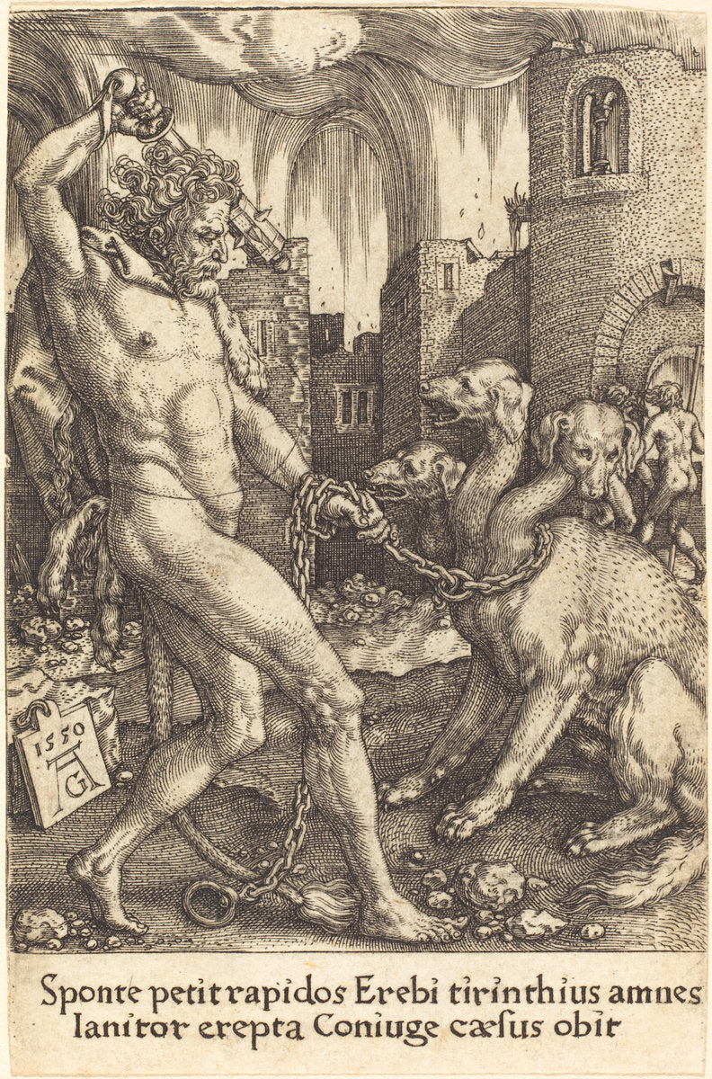 Hercules and Cerberus by Heinrich Aldegrever (German, 1502 - 1555/1561), 16X12"(A3)Poster Print
