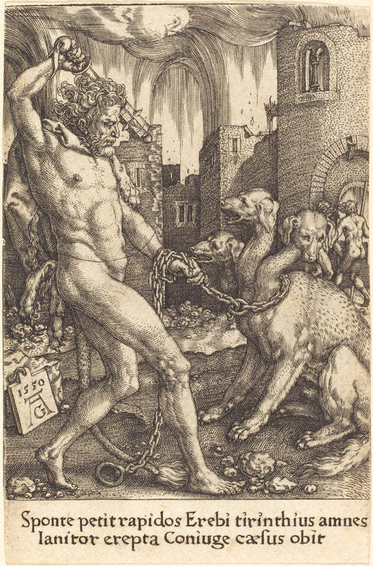Hercules and Cerberus by Heinrich Aldegrever (German, 1502 - 1555/1561), 16X12"(A3)Poster Print